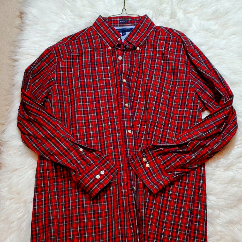 Tommy Hilfiger red, green and white button down S